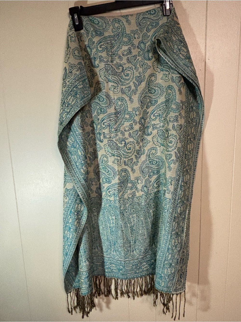 Source Unknown Turquoise Paisley Fringe Poncho Wrap